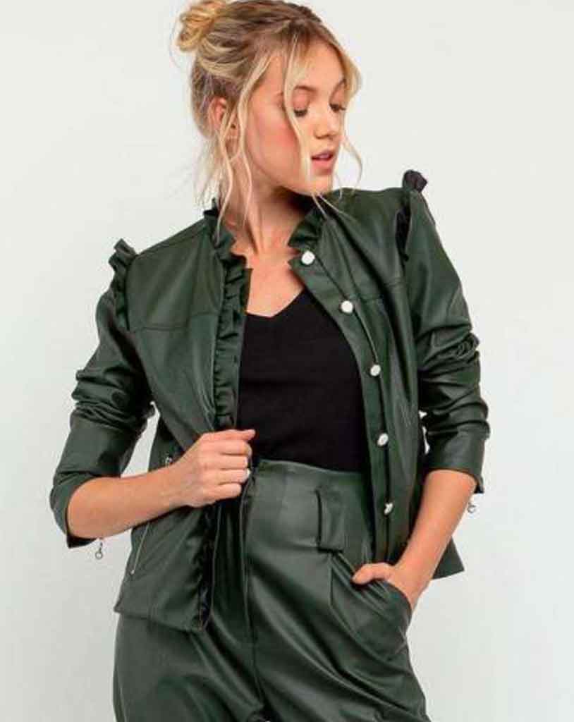 jaqueta de couro verde militar